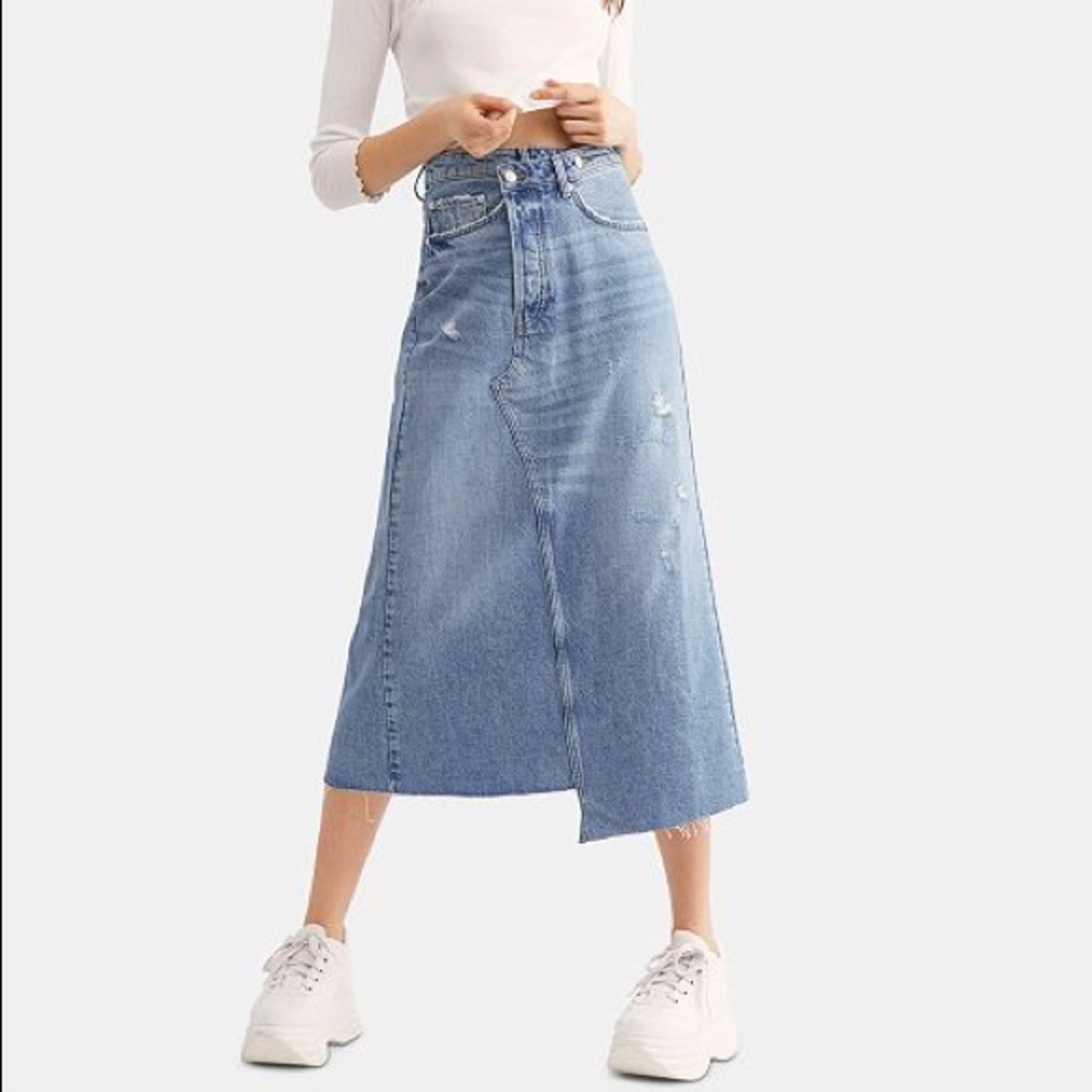 Free People Reworked Asymmetrical Denim Skirt